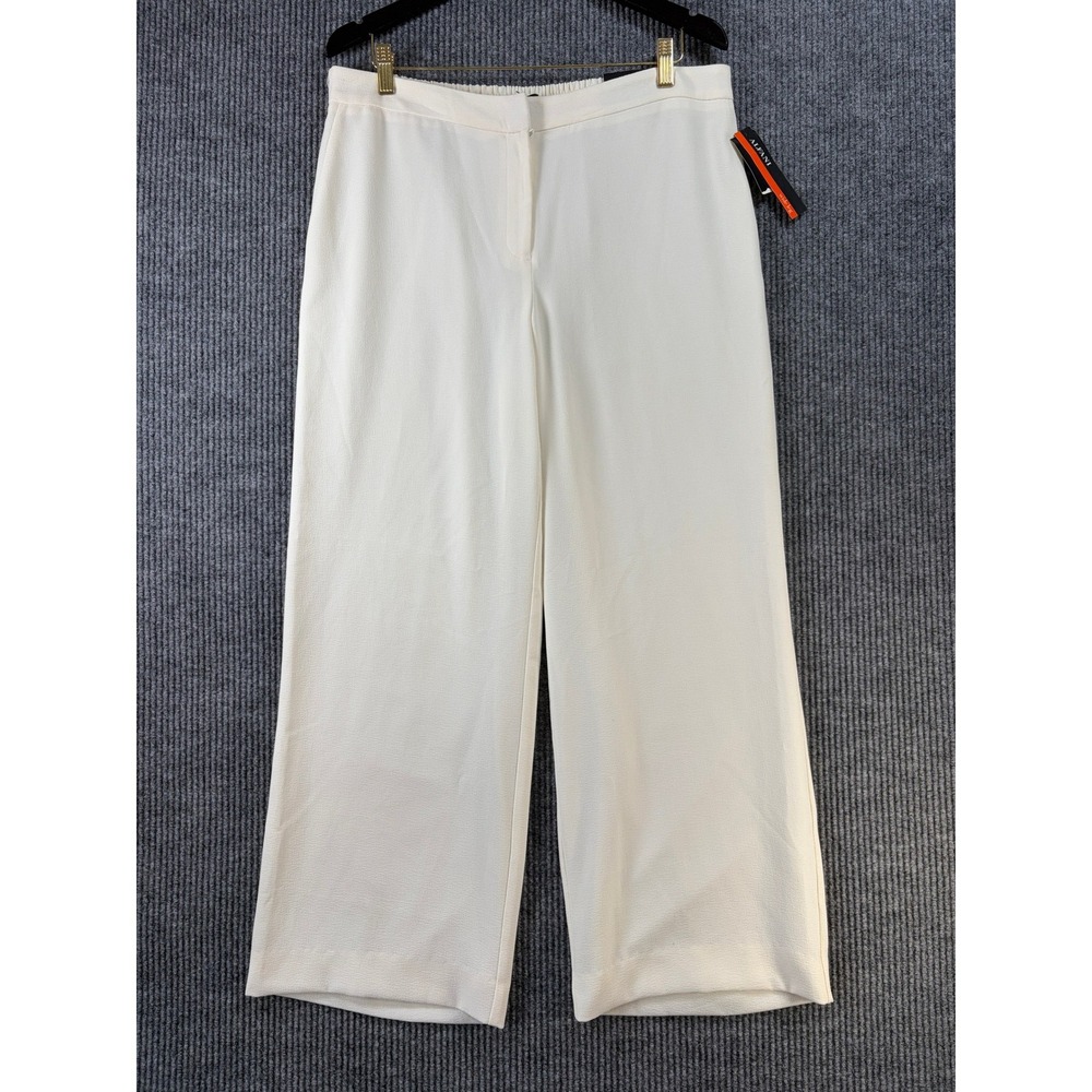 NWT Alfani Womens Wide Leg Comfort Waist Dress Pants 12 White Crepe Trousers
